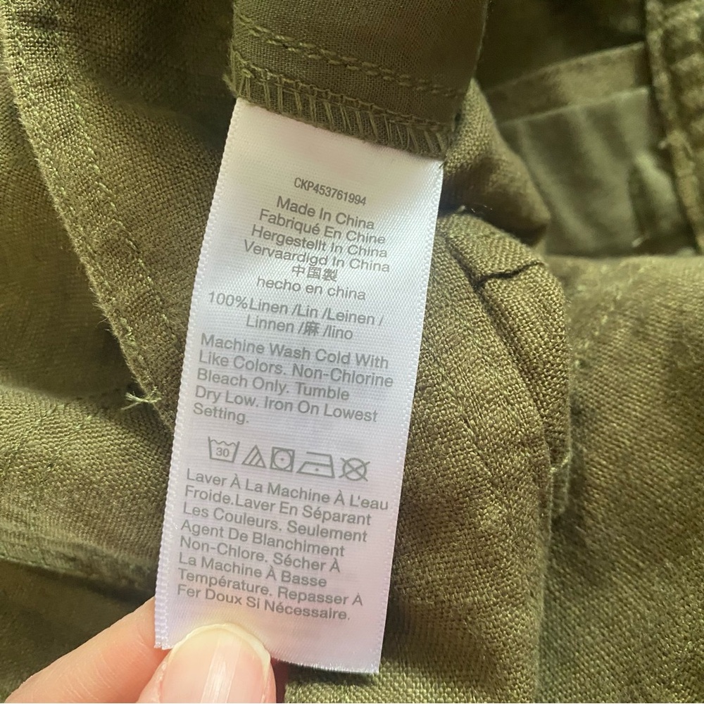 Madewell Linen Long Pleated Shorts Kale Green Brown Size 8 - Picture 6 of 8